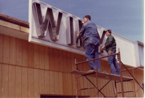 OSBOURNE ELECTRIC INSTALLS THE WINY SIGN AT BROADCAST HOUSE….JOHN OSBORN WAS A GREAT GUY AND WE MISS HIM.